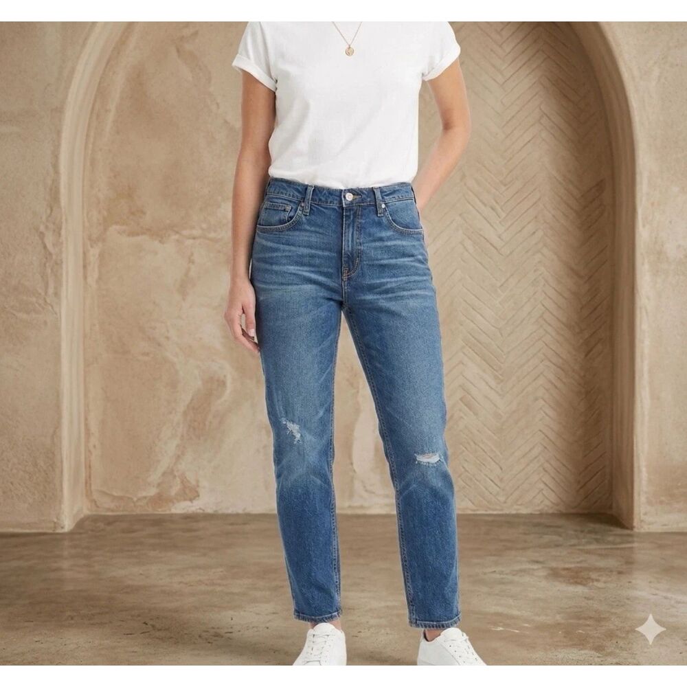 Cleo Wolf Jeans Womens 32x32 Blue Straight Leg High Rise Distressed stretch New